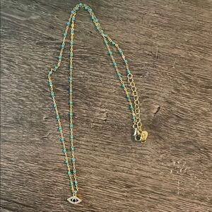 Gold and Turquoise Evil Eye Necklace, 18”
